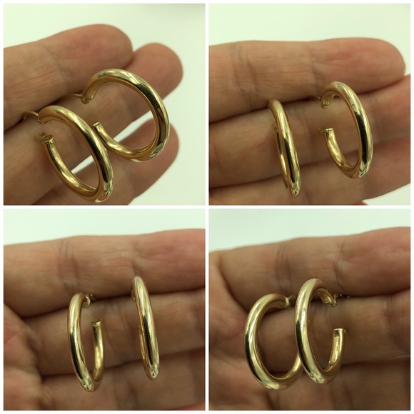 🌟SOLD!🌟14KT Gold Round & Smooth Hoop Earrings - Picture 3 of 8